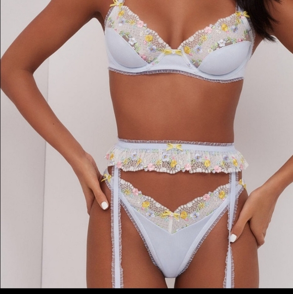 For Love & Lemons Paloma 3pc SET Bra Thong Garter